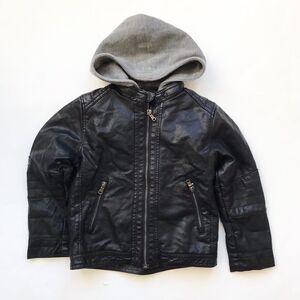 H&M hooded faux leather plush lined  jacket EUC 5-6Y